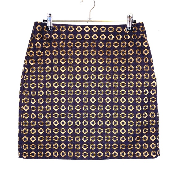 LOFT Dresses & Skirts - LOFT Blue Gold Pocketed Flower Pattern Mini Skirt Size 2